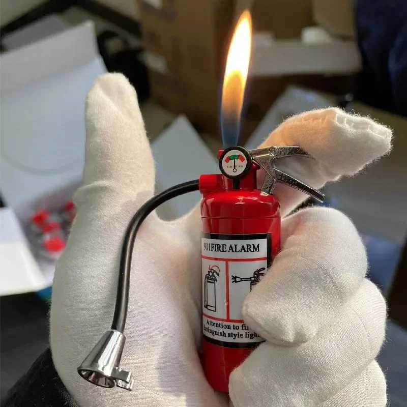 New Fire Extinguisher Torch Lighter Metal Flash Light Free Fire Butane Gas Pipe Lighter Unusual Inflated Cigar Cigarette Lighter C2510220