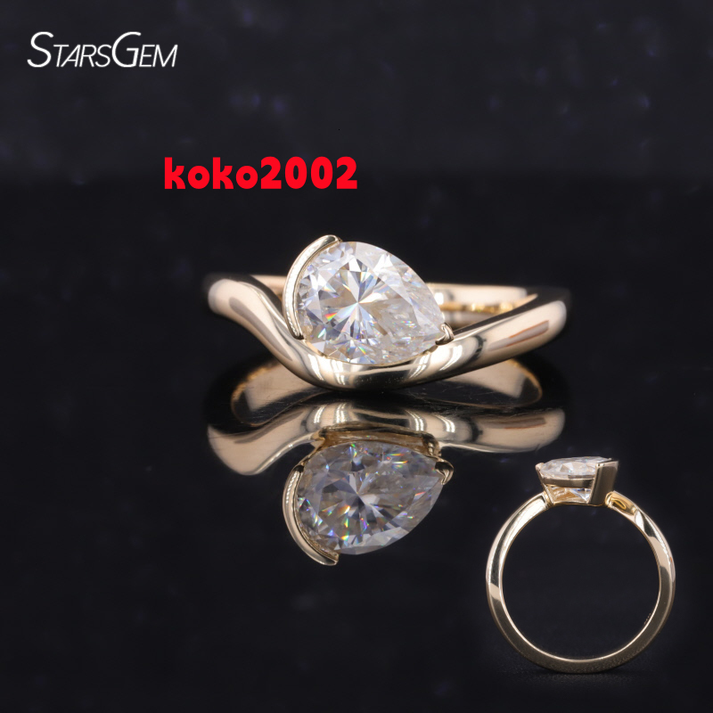 Starsgem Custom Jewelry 9K Solid Yellow Gold With Pear Cut Curved Moissanite Engagement Rings