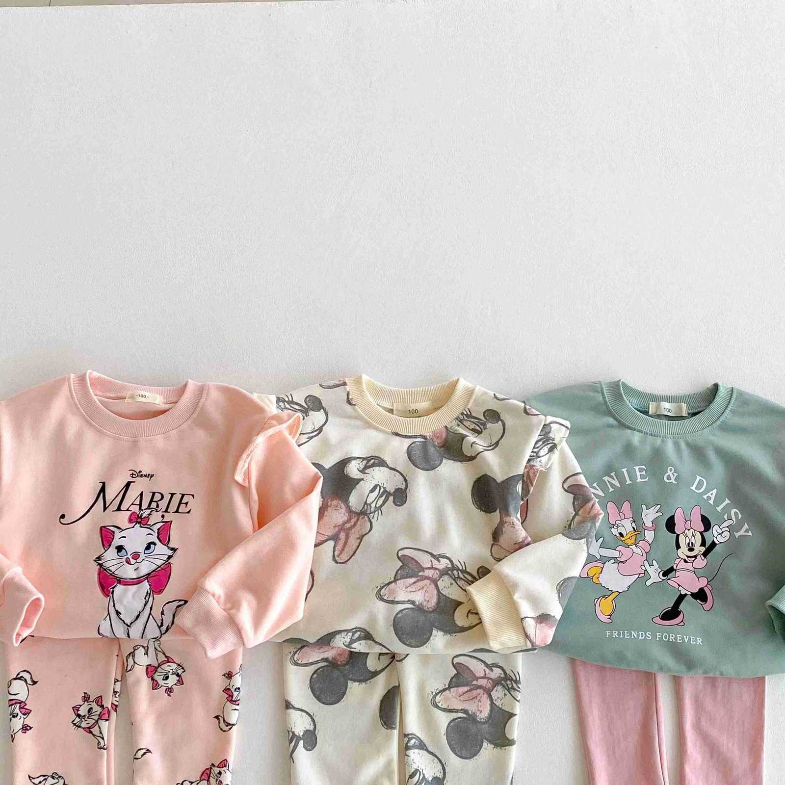 Disney Cartoon Baby Girls Sweatshirt Outfits Autumn New Childrens Clothes Popular Desgin Kids Long Sleeve Tops Pants 2pcset H251022