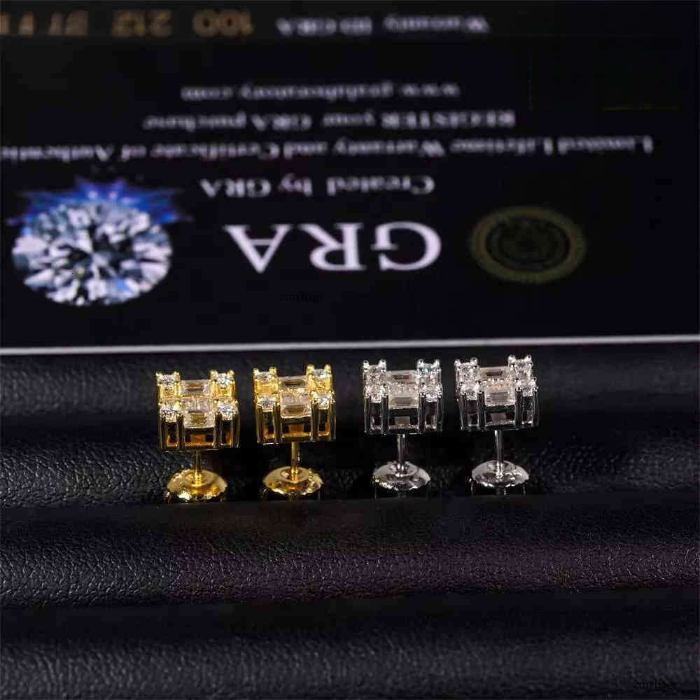Wholesale Price Factory Directly High Quality Hip Hop Baguette Moissanite Studs Sterling Sier Dia Earring