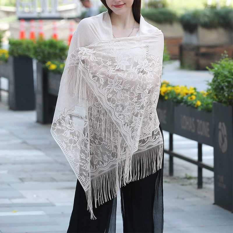 2024 Lace Tassel Shawl Fashion Hair Head Wrap Scarf Women Elegant Breathable Outdoor Lady Wedding Accessories Photo J251118