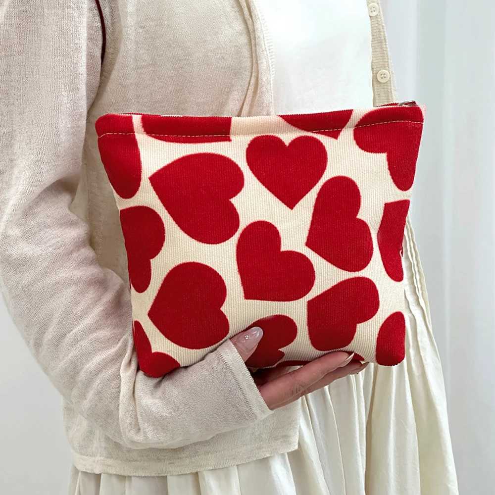 Women Large Heart Pattern Makeup Bag Clutch Drawstring Cosmetic Organizer Travel Wash Toiletries Storage Bag Makeup PouchW251021