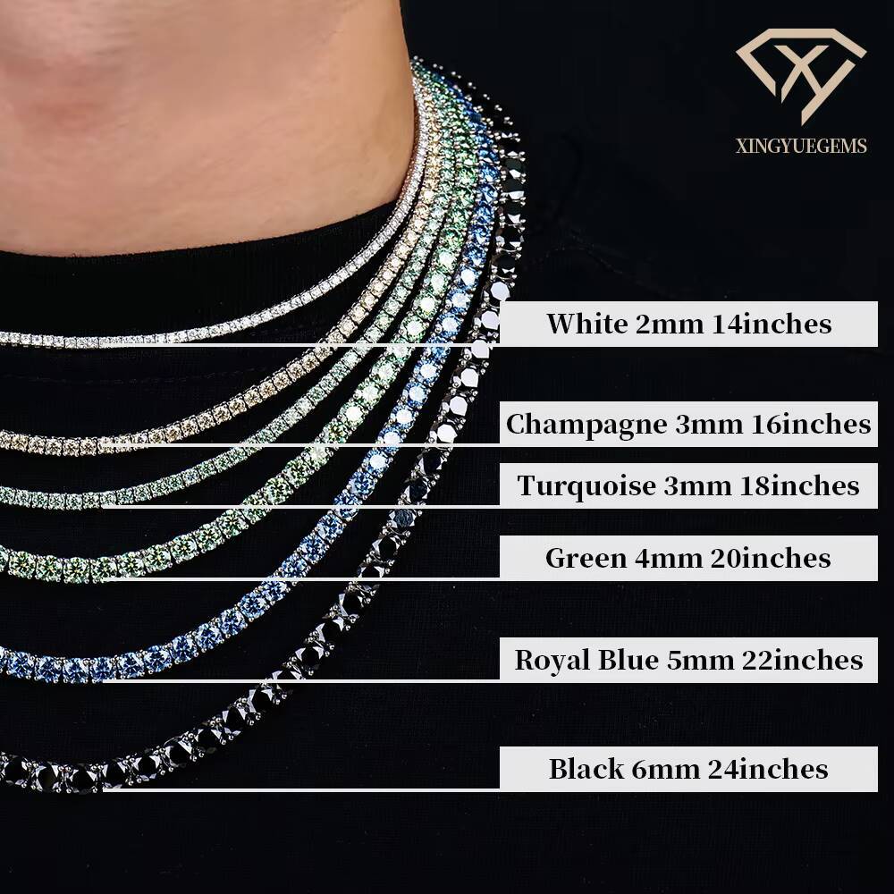 Hip Hop Women Men White champagne Black Blue Green Colored Vvs Ice Out Gra Diamond Moissanite Jewelry Tennis Necklace Link Chain