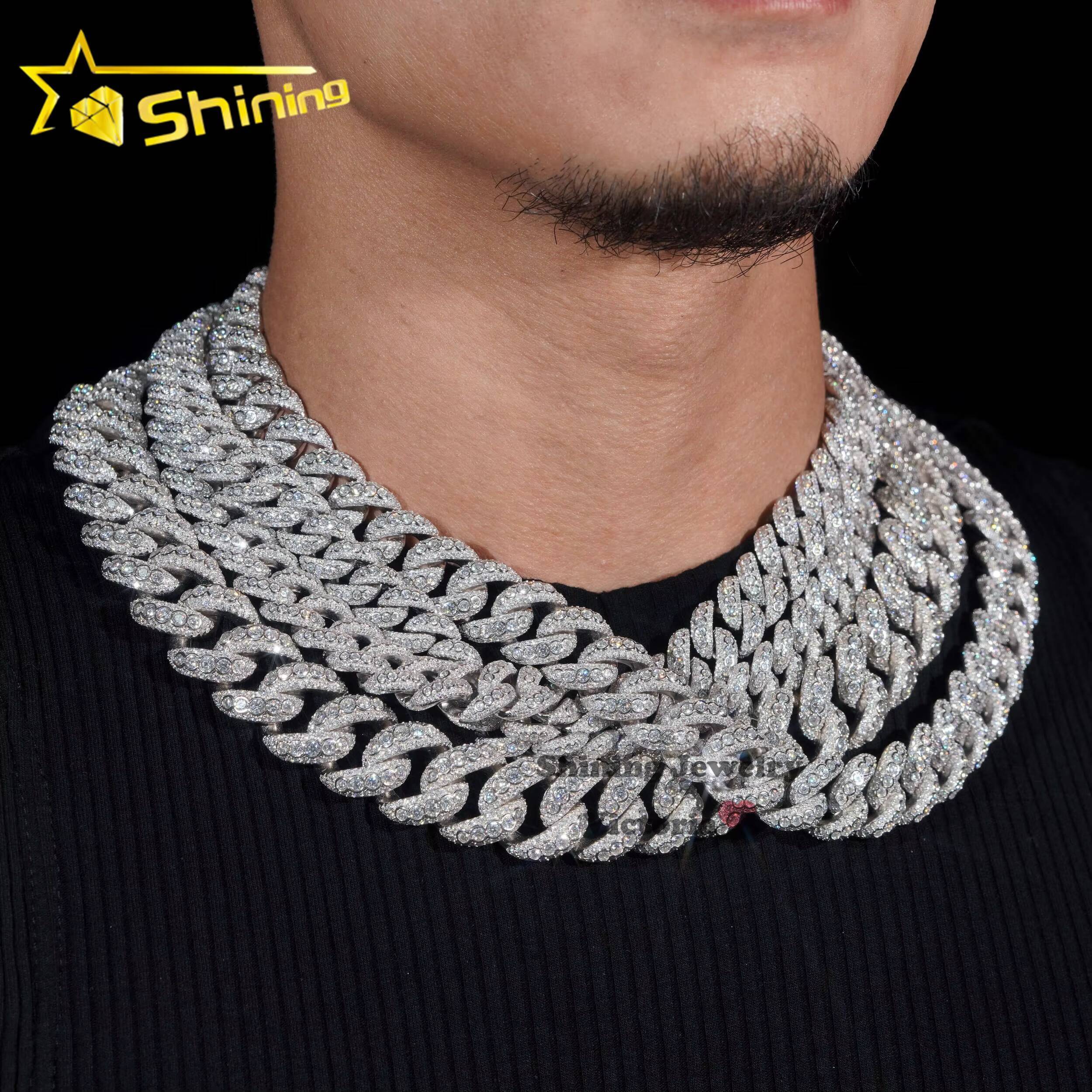 Panyu New Arrivals Hip Hop Rapper Necklace 925 Silver 13MM 15MM 18MM 20MM VVS Moissanite Diamond Bezel Setting Cuban Link Chain