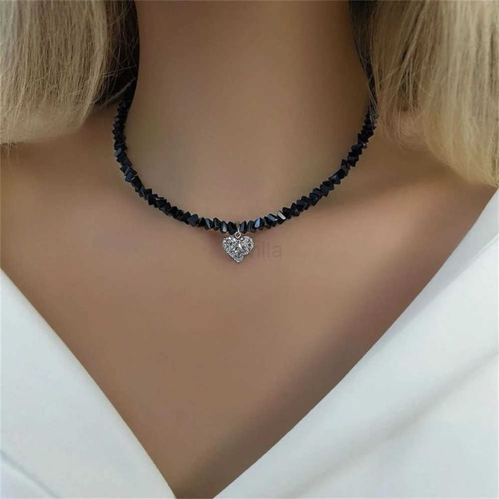 Fashion Vintage Tassels Zircon Heart Pendant Necklace For Women Female Boho Geometric Baroque Transparent Crystal Chain Jewelry U251022