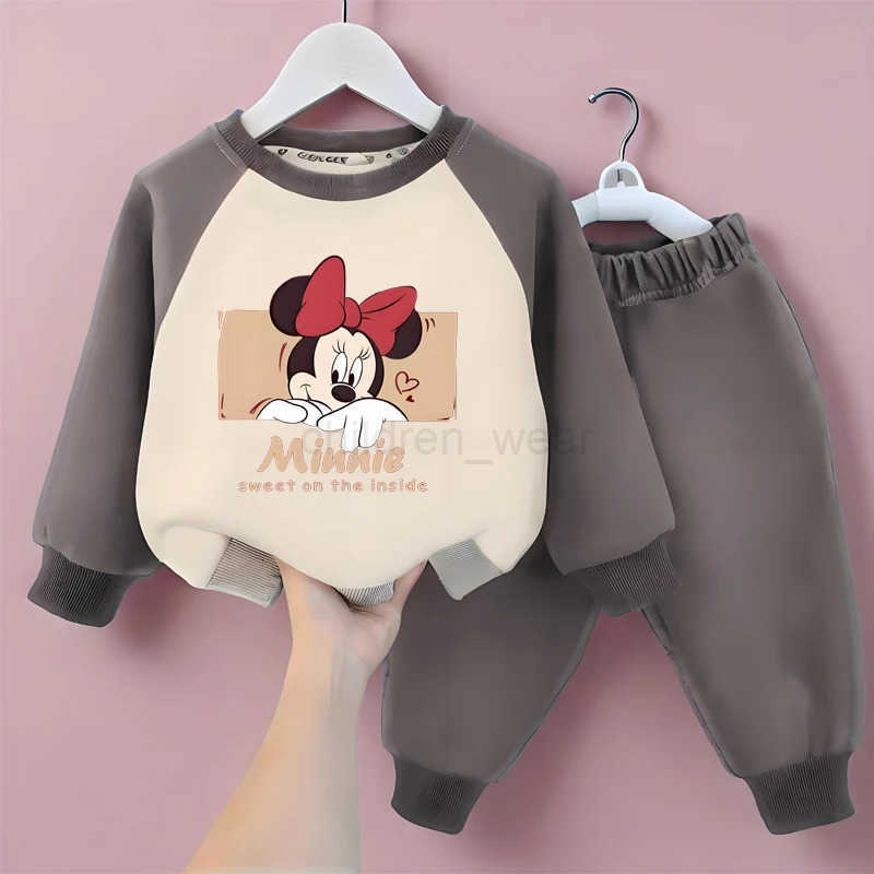 Disney Hoodie For Girls Fashion Longsleeves Sweatshirtlong Pants Sets for Kids Autumn Minnie Printed 2pcs Set Clothing H251022