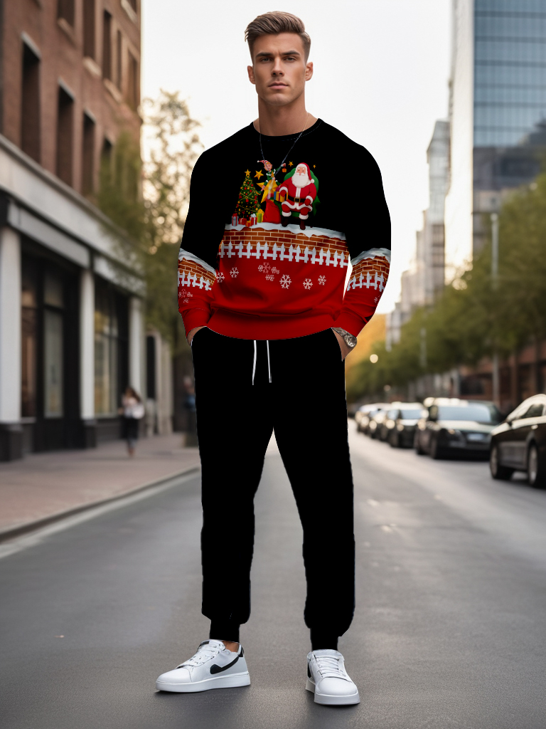 Men's Brown Knitted Cotton Blend Long Sleeve Round Neck Sweatshirt Ankle-Length Casual Outdoor Comfortable T-Shirt - YLWY00191