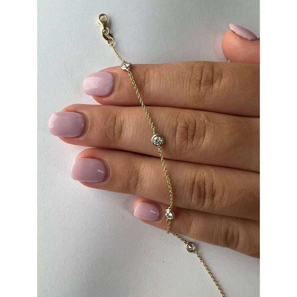 Pure Sier and Gold Plated Natural Sparkling Pyroxene Brilliant Cut Chain Bracelet