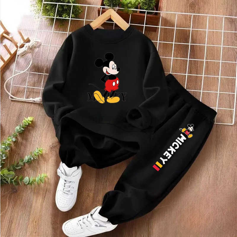 Disney Childrens Hoodies Sets Spring and Autumn Mickey Printed Boys Sweatsuit Kids Breathable Pullover and Pant 2 Piece Set H251022