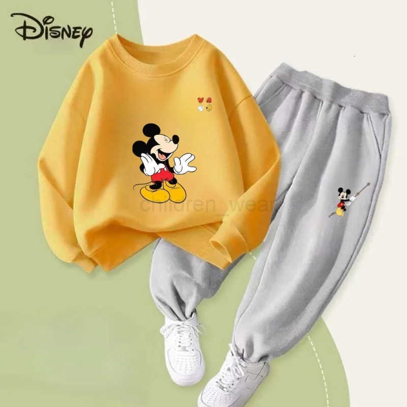 Disney Autumn Baby Girl Boy Clothes Set Children Mickey Printing Sweatshirt Top and Pants Bottom Two Piece Suit Cotton Tracksuit H251022