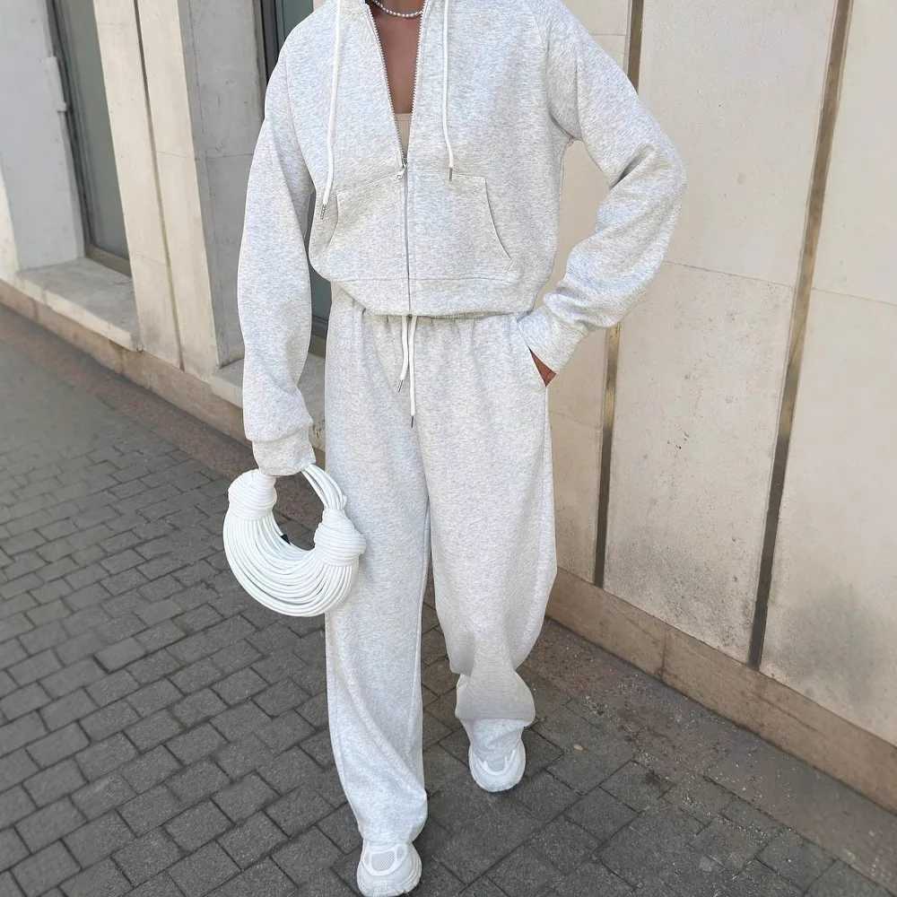 Pants Suit Women Sporty 2 Piece Sets Hoodie Coat Trousers Tracksuit Hooded Jacket Sportswear Outfits Lace Up Autumn EnsembleT251022