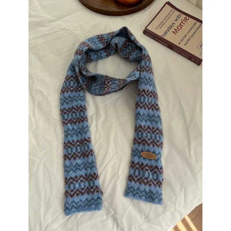 Korean Felted Retro Style Knitted Wool Scarf for Women Christmas Warmth Winter 2025 Narrow Long Knitted Scarf Women J251022