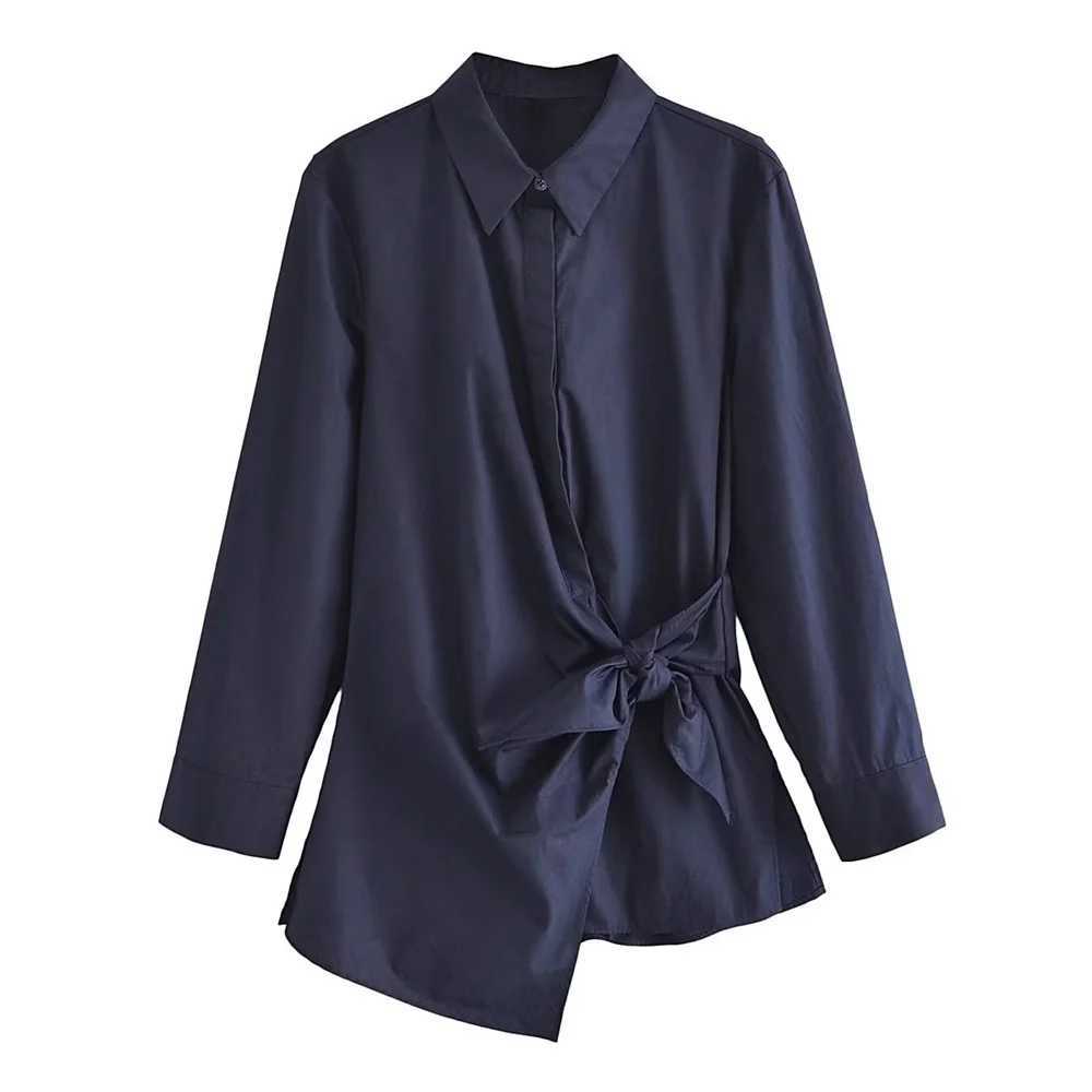 AutumnWinter New Product Womens Fashion Casual Long Sleeve Tie Shirt Mid Waist Wide Leg Pants SetT251022