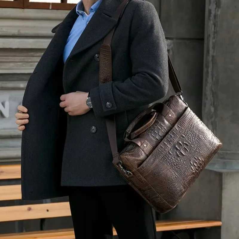 WESTAL Men Briefcase Mens Bag Genuine Leather Office Bags for Men Laptop Bag Leather Briefcase Men Croco Design Computer Bags W251022