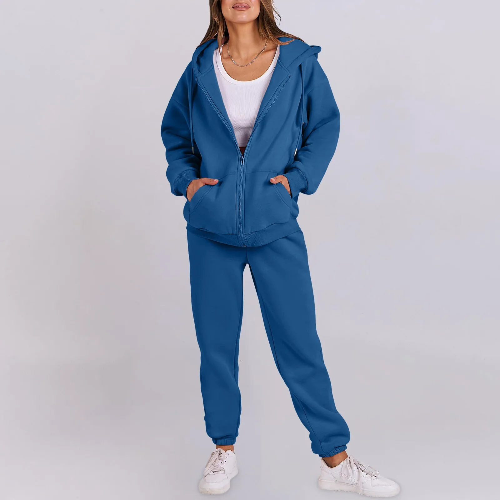 Workshop Suit Women Long Sleeve Solid Color Hooded Sweatshirt And Pant Tracksuit Sport Wedding Pant Suits For Women Plus Size 251010