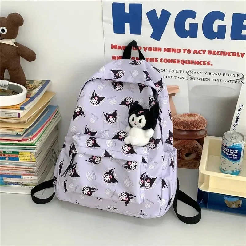 Sanrio Kuromi Large Capacity Backpack Boys Girls Cartoon Kawaii Canvas Schoolbag Kids School Backpack Multifunctional Travel Bag L251022