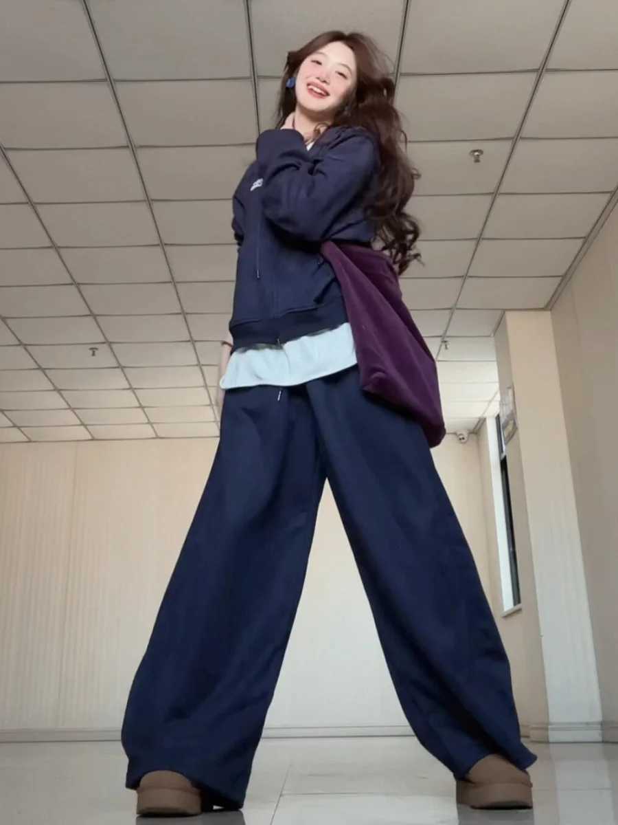 Tibetan Blue Womens Sportswear Set Korean Style Lazy Student Hooded Hoodie Sweatpants Loose Casual TwoPiece Spring OutfitT251022