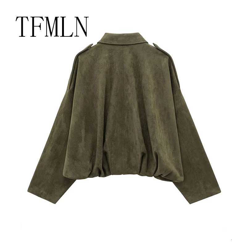 TFMLN New Fashion Suede Fabric Women Bomber Jackets 2025 Causal Long Sleeve Zipper Loose Coats Cropped Jacket Outwear1 Y251105