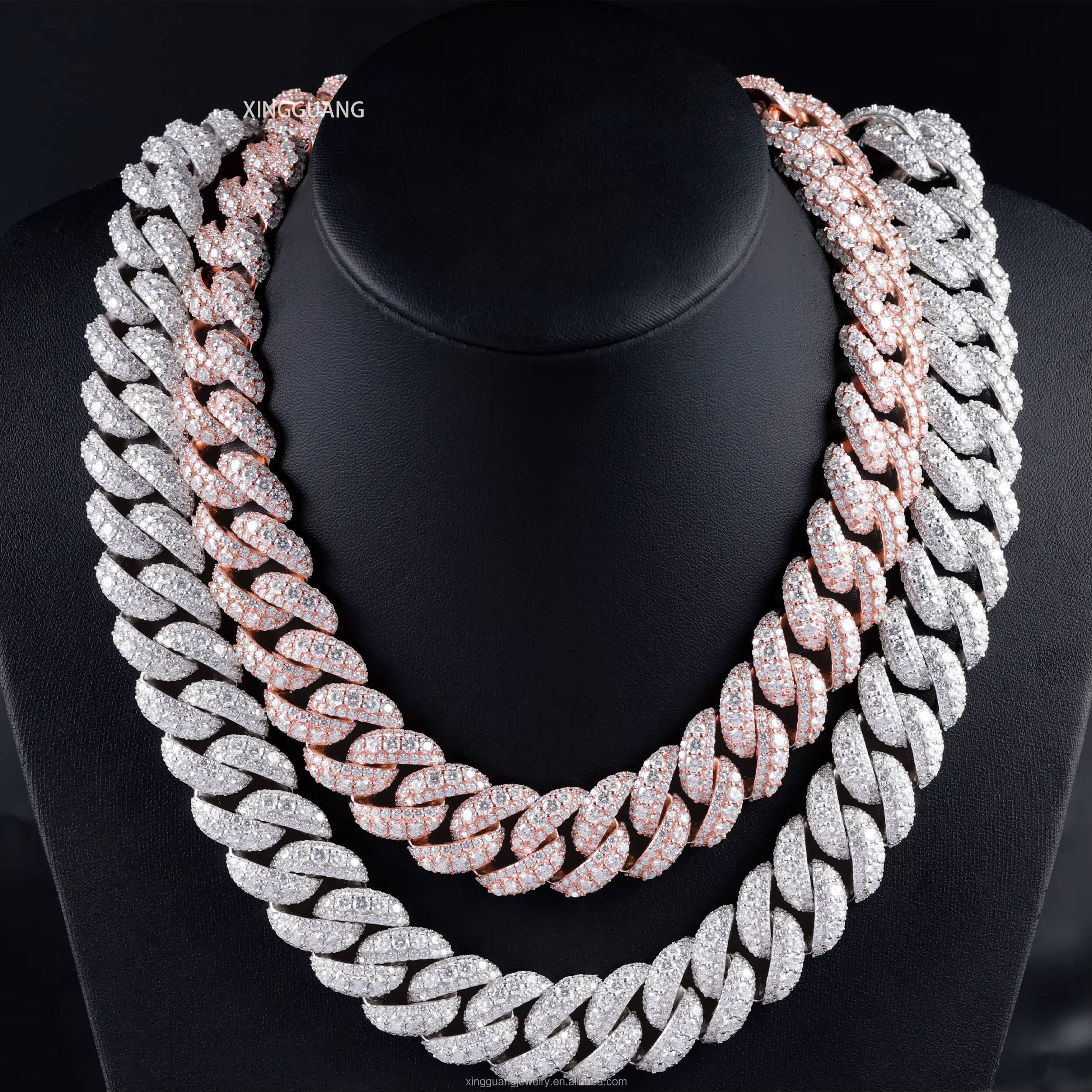 Hip Hop Jewelry Full Ice Out Large Moissanite in the Middle Chain S925 18K Gold Plated VVS Diamond Cuban Lidynamic Chain Necklace