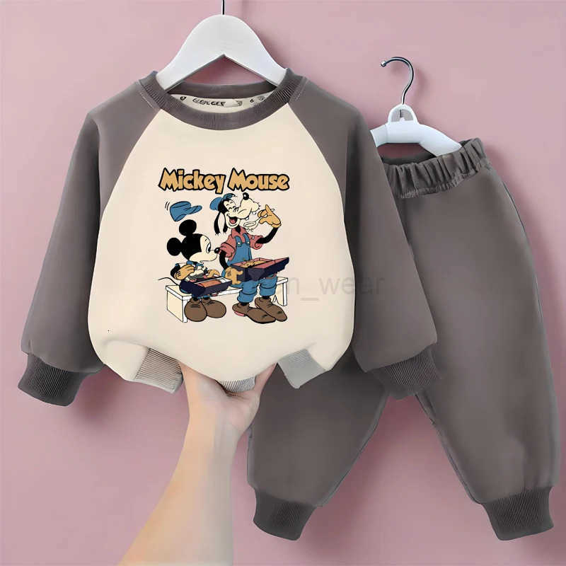 Disney Boys Casual Hoodies and Trousers 2PC Sets Spring Fall Mickey Printed Kids Sweatshirts Set Children Spliced Tracksuit H251022