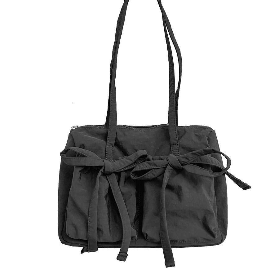 Korean Nylon Tote Large Capacity Women's Casual Shoulder College Student Class Bowknot Morning Commute Bag B5