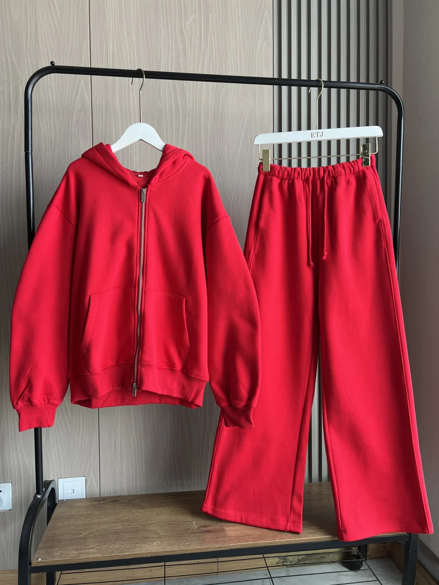 ETJ 2025 FallWinter womens casual sports oversized zipper hoodie wide leg mop sweatpants set 4174842 251010