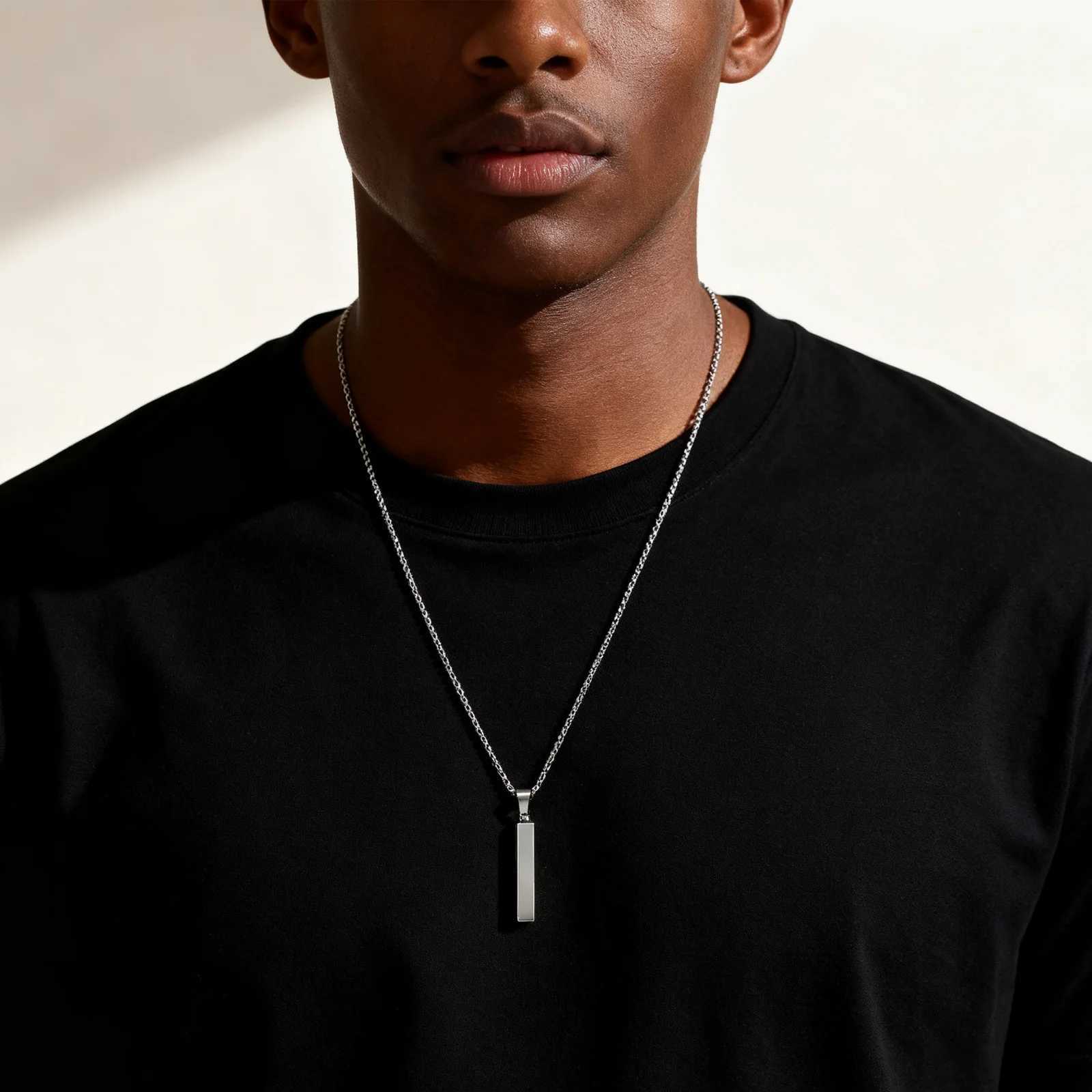 Waterproof Pillar Necklaces for Men WomenStainless Steel Rectangle Vertical Bar Pendant NecklaceSimple Casual Collar Gifts V251022