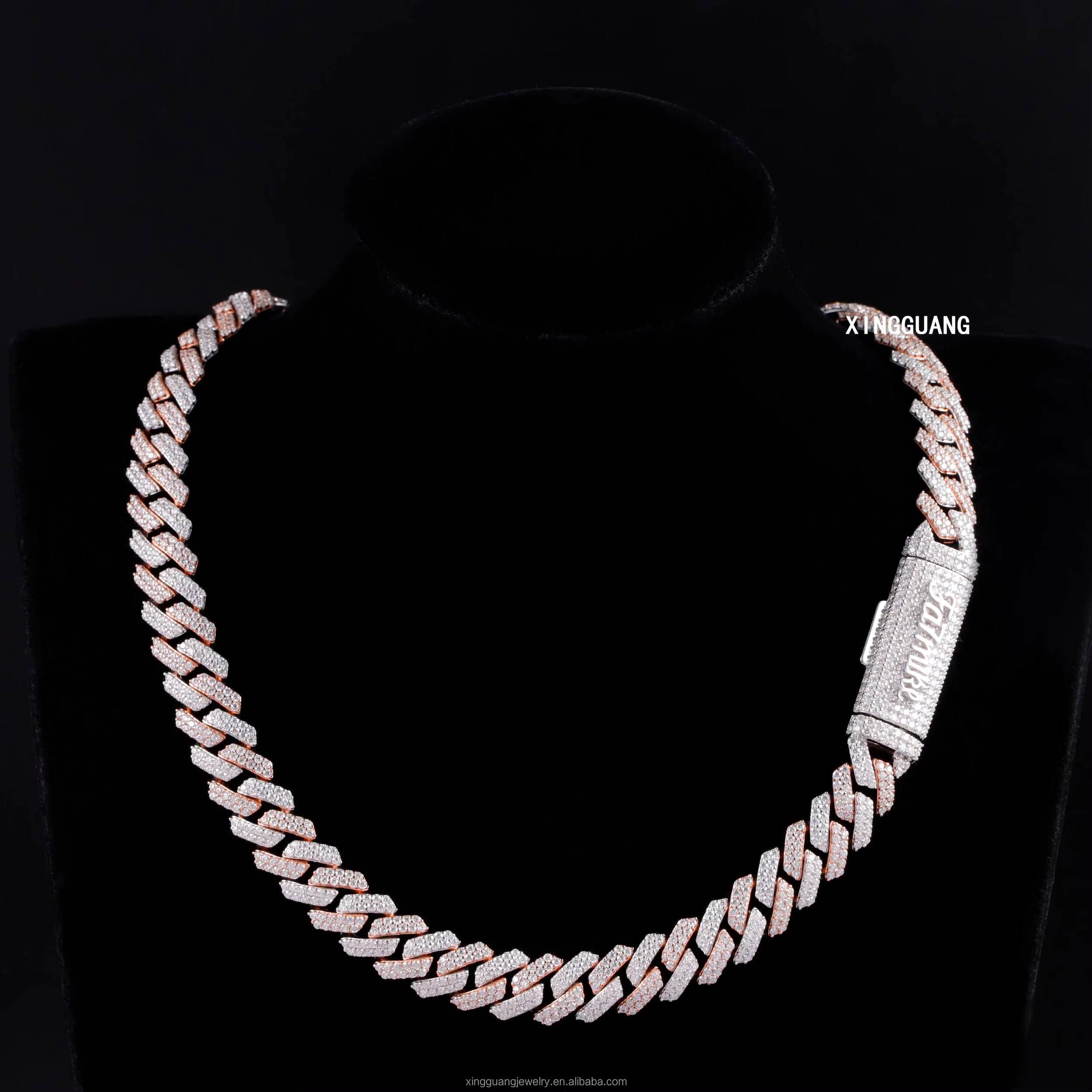 Two Tone Iced Out Moissanite Cuban Lidynamic Chain for Men 12mm Customized Trendized Trend Clasp 925 Sterling Silver Cuban Chain Hip Hop Necklace