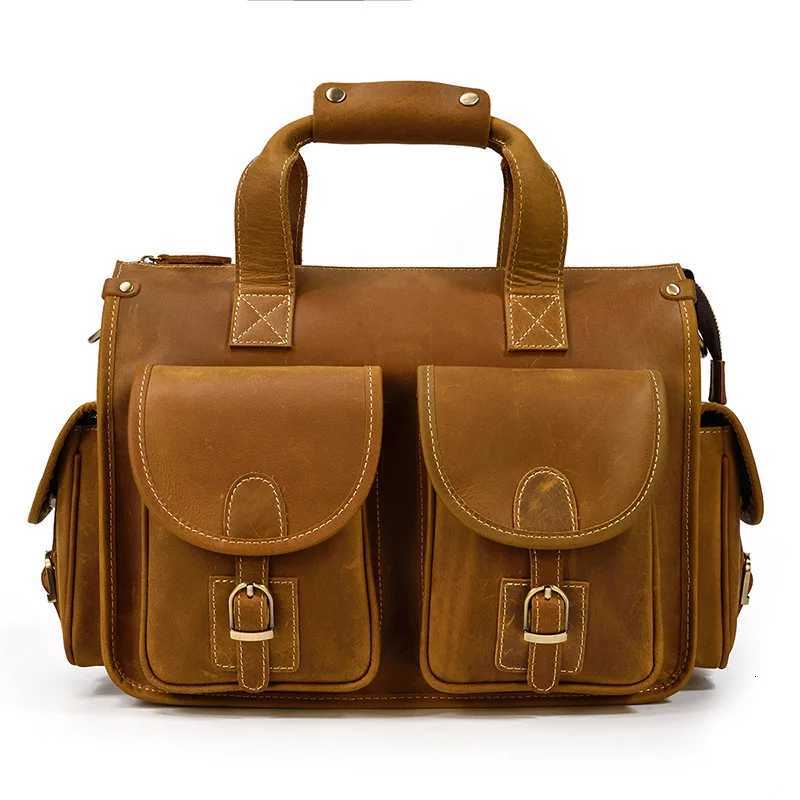Top Grade Quality Laptop Briefcase Crazy Horse Genuine Leather Laptop Bags Notebook PC Shoulder Bag for Business Man Vintage W251022