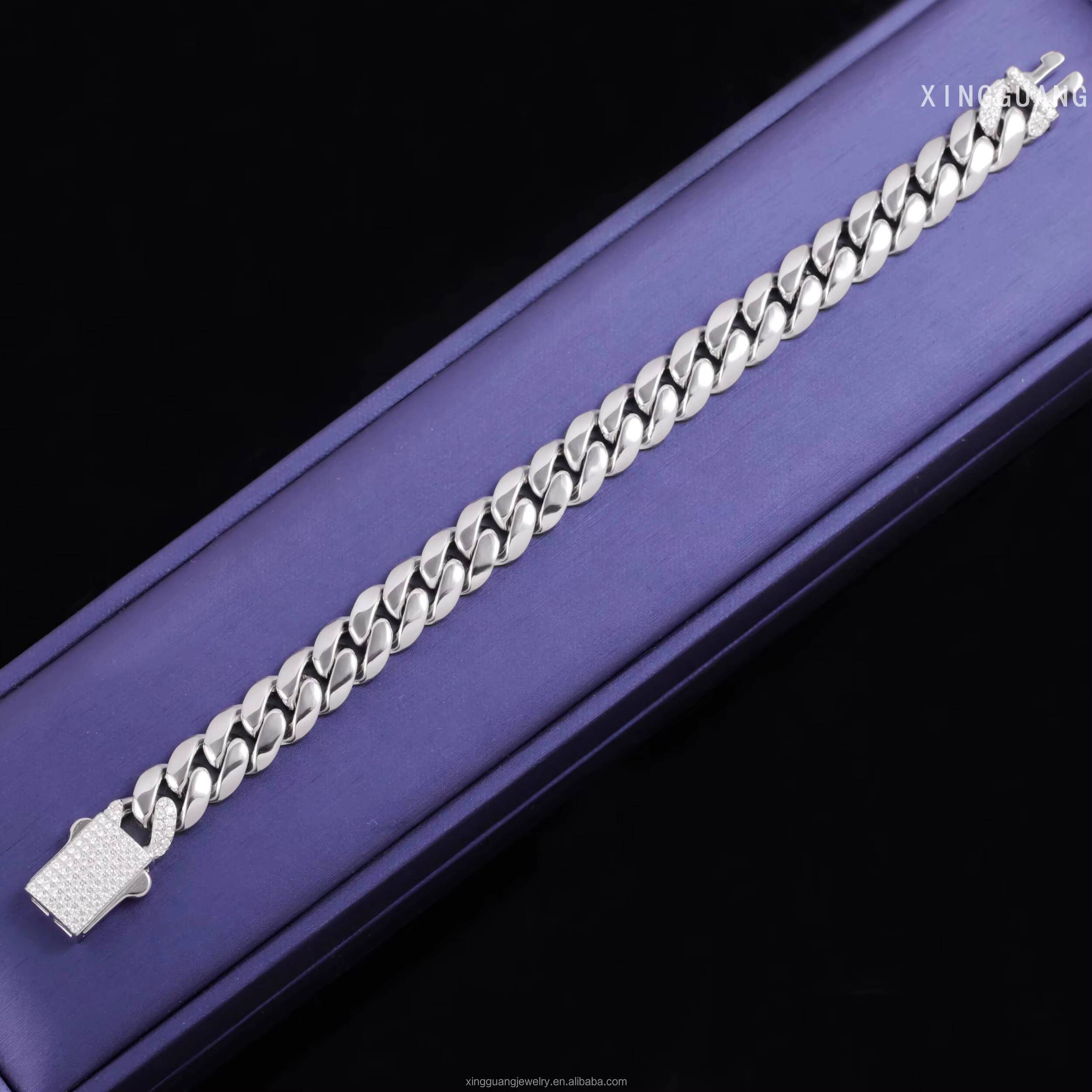 Customized Trend Polished 81013mm Solid Silver Plain Cuban Lidynamic Chain Spring Clasp VVS Moissanite Lock Cuban Chain Necklace Men Jewelry