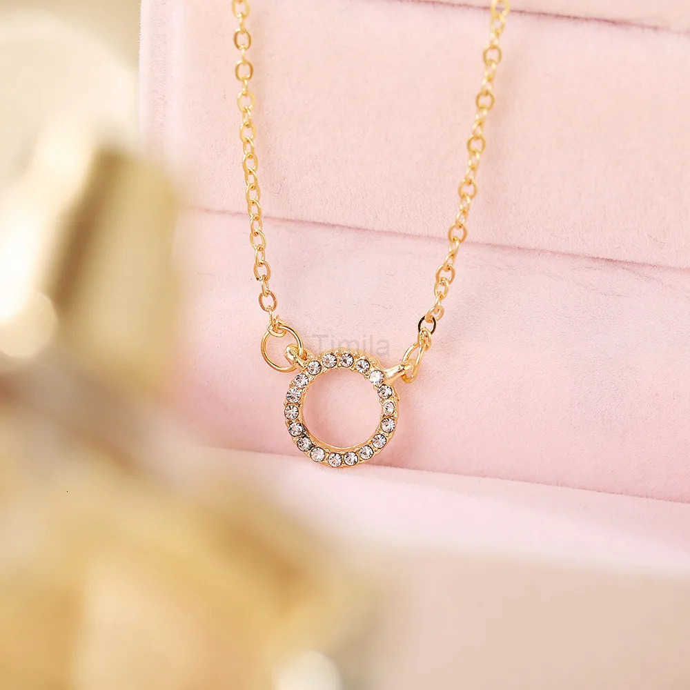Fashion Trend Elegant Jewelry Simple Crystal Circle Pendant Necklace Golden Color Unquie Women Necklace Party Gift U251022