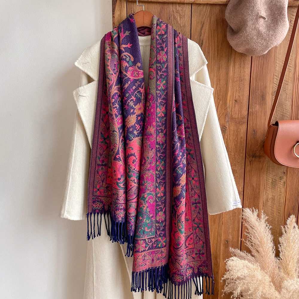 Tassel Blanket Design Thick New Winter Warm Shawl Wrap Cashmere Scarf Women Neckerchief Poncho Stoles 2023 J251118