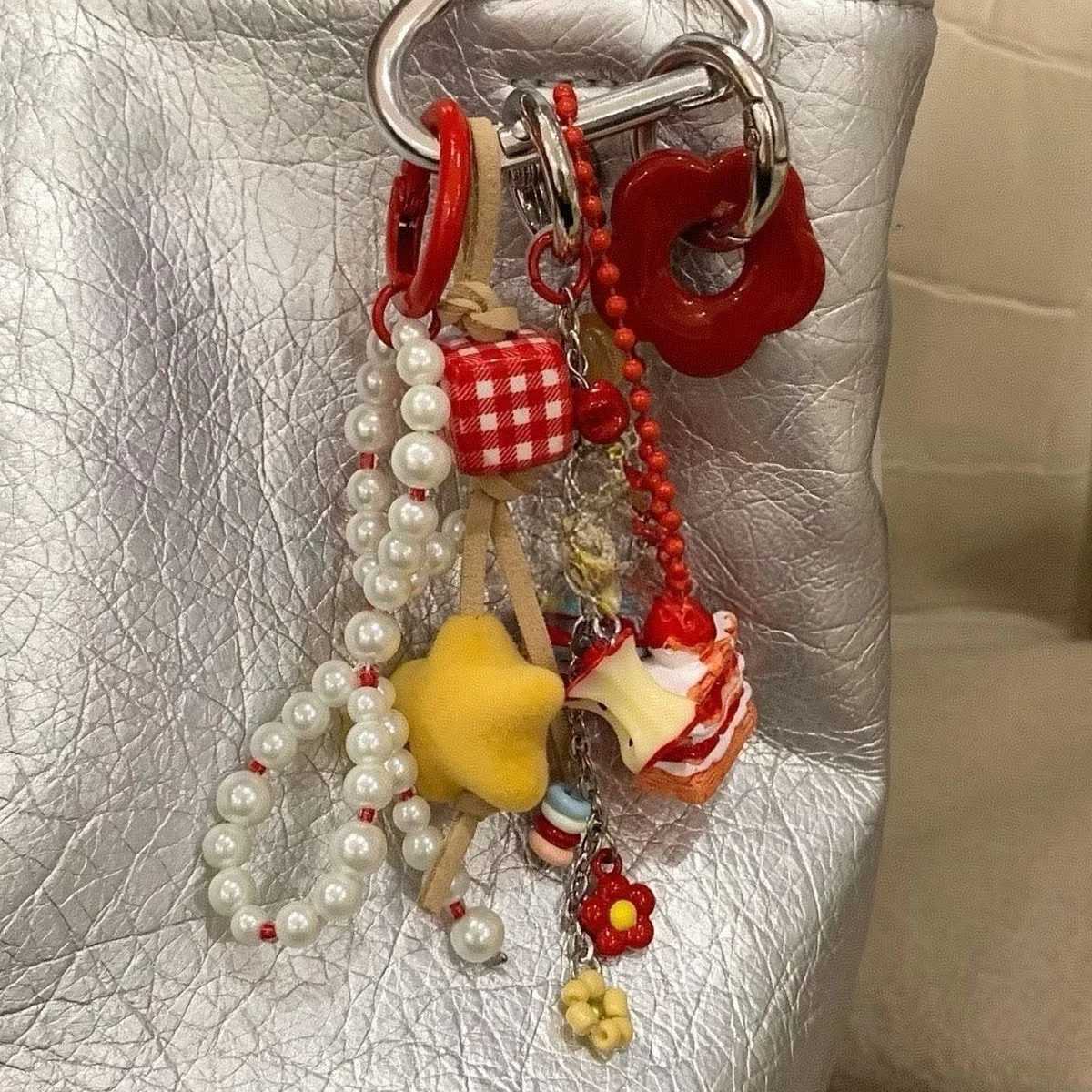 new product sweet red cherry Key Chain pearl Backpack pendant J251121