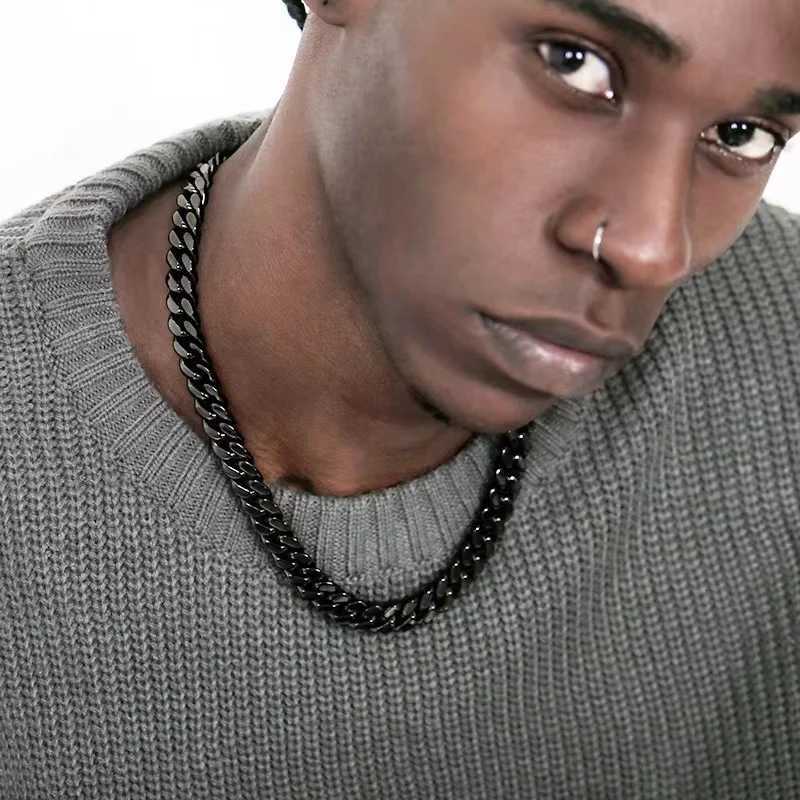 Basic Punk Stainless Steel 357mm Curb Cuban Necklaces For Men Women Black Gold Color Link Chain Chokers Solid Metal Jewelry V251022