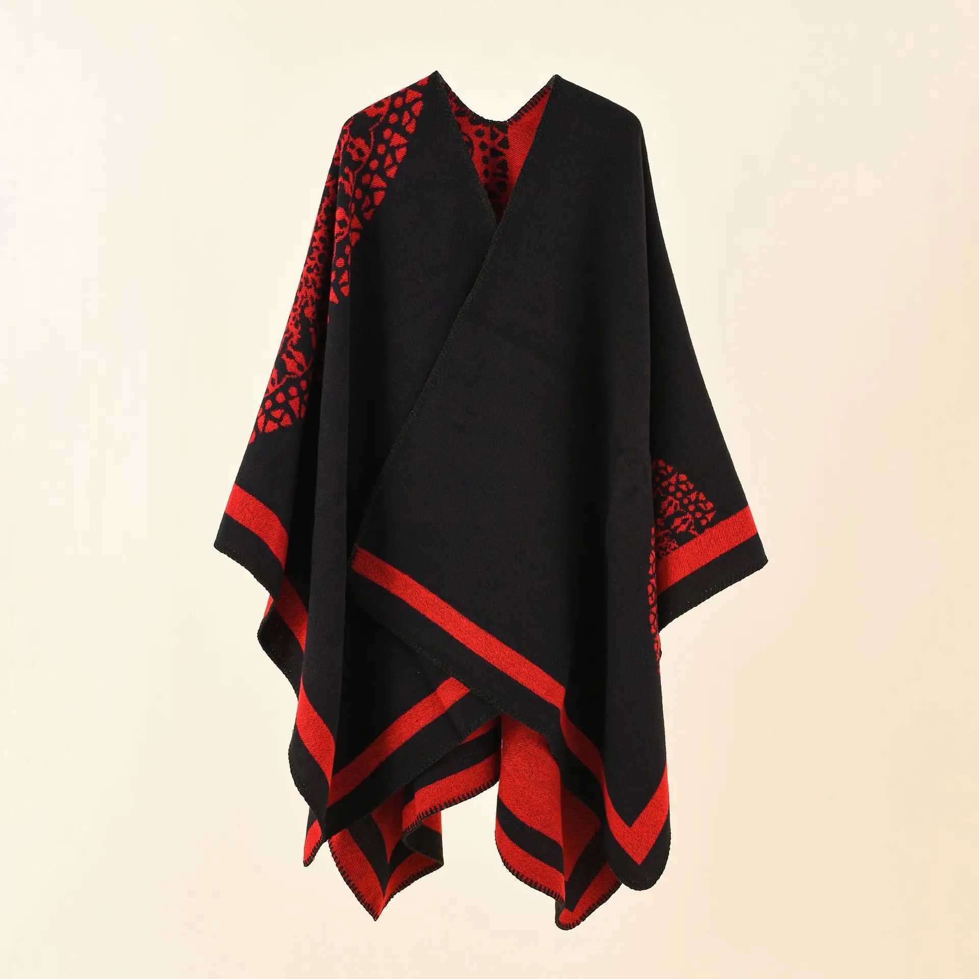 2024 New Fashion Winter Warm Floral Ponchos And Capes For Women Oversized Shawl and Wraps Cashmere Female Bufanda Mujer J251129