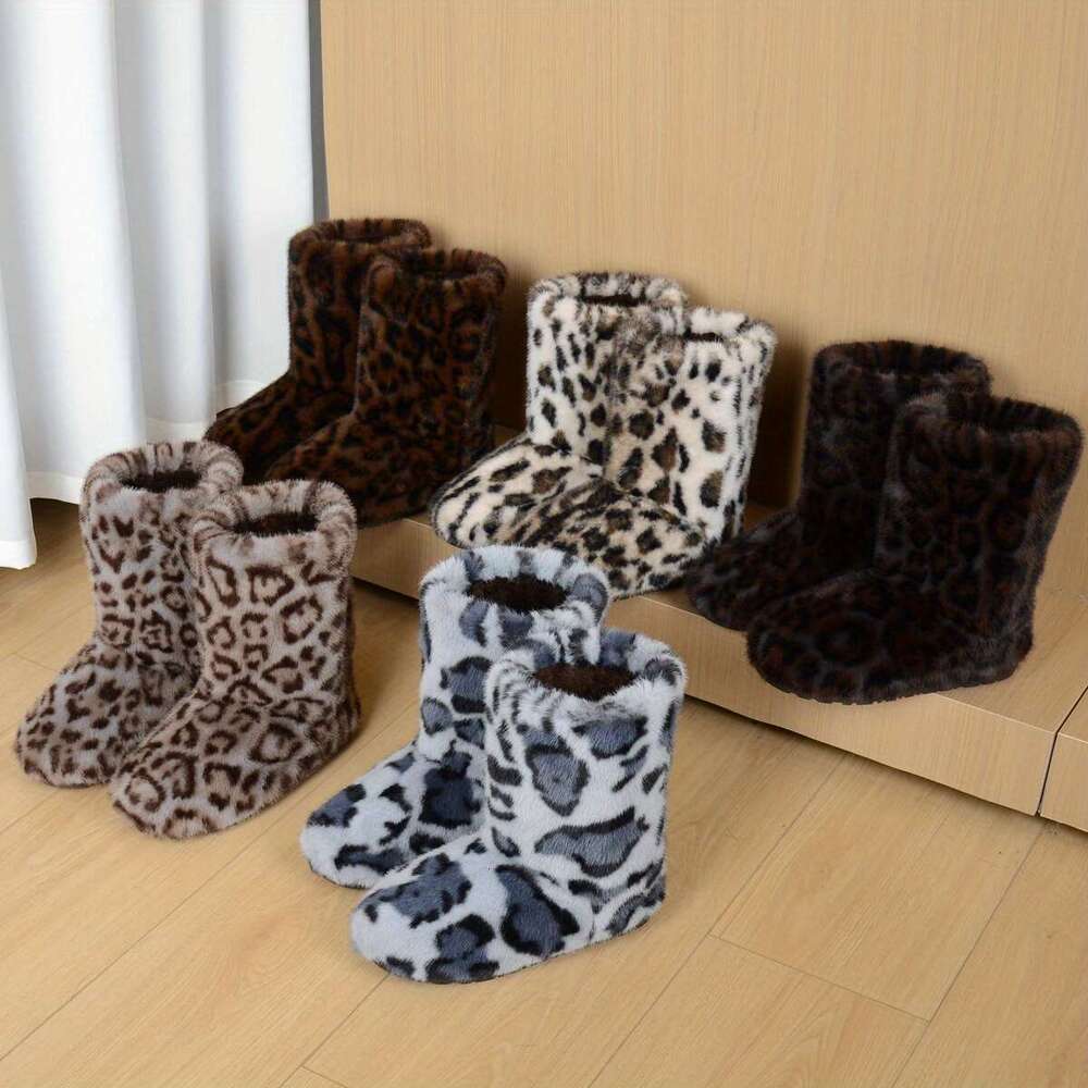 Women's Winter Warm Faux Plush Mid-Calf Slip-On Flat Round-Toe Casual Boots