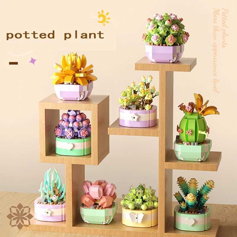 Building block simulation flower series succulent garden puzzle assembly building block decorations for childrens gifts J251022