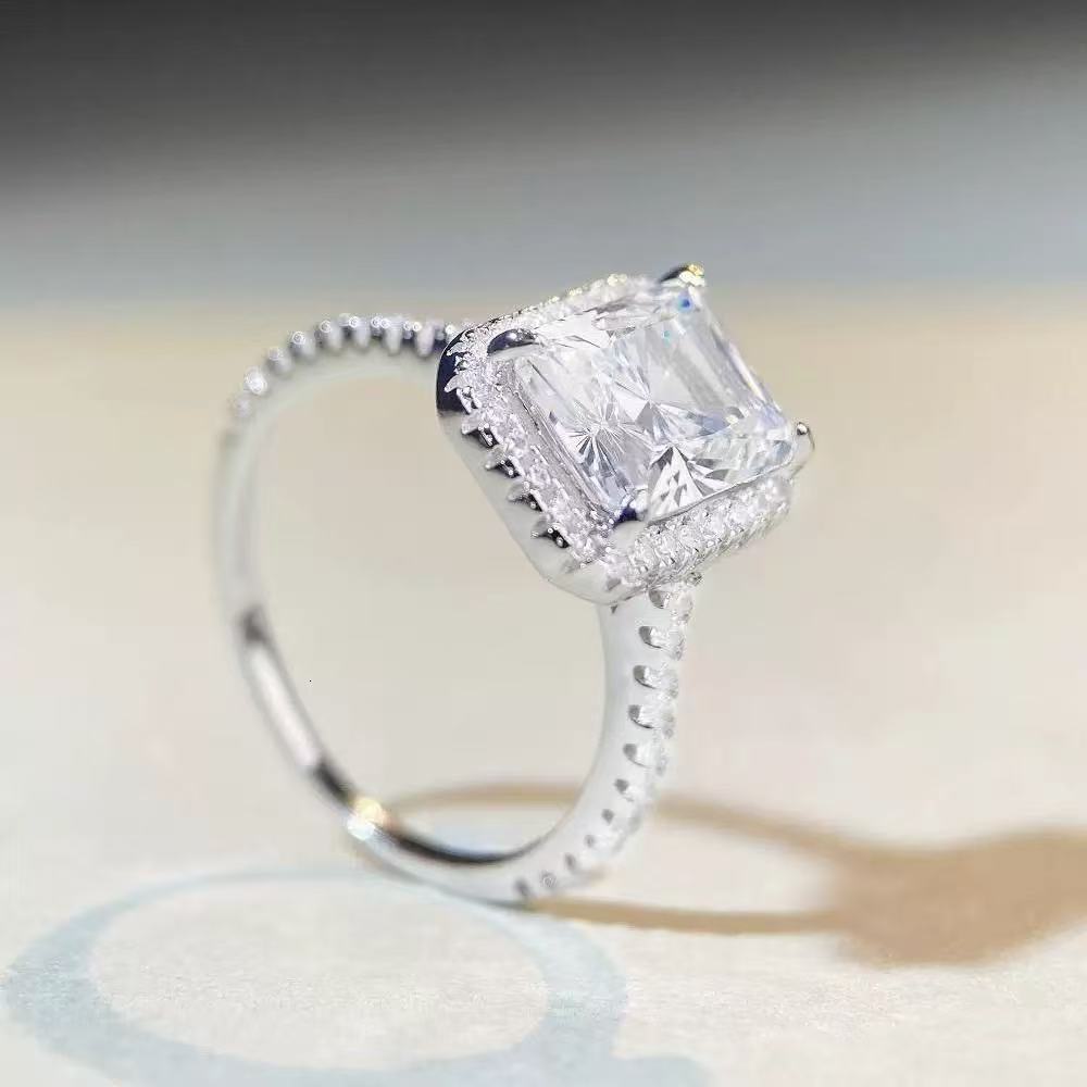 Classic Design Emerald Cut Yellow Canary Gold Moissanite Engagement Ring 10K Solid Gold