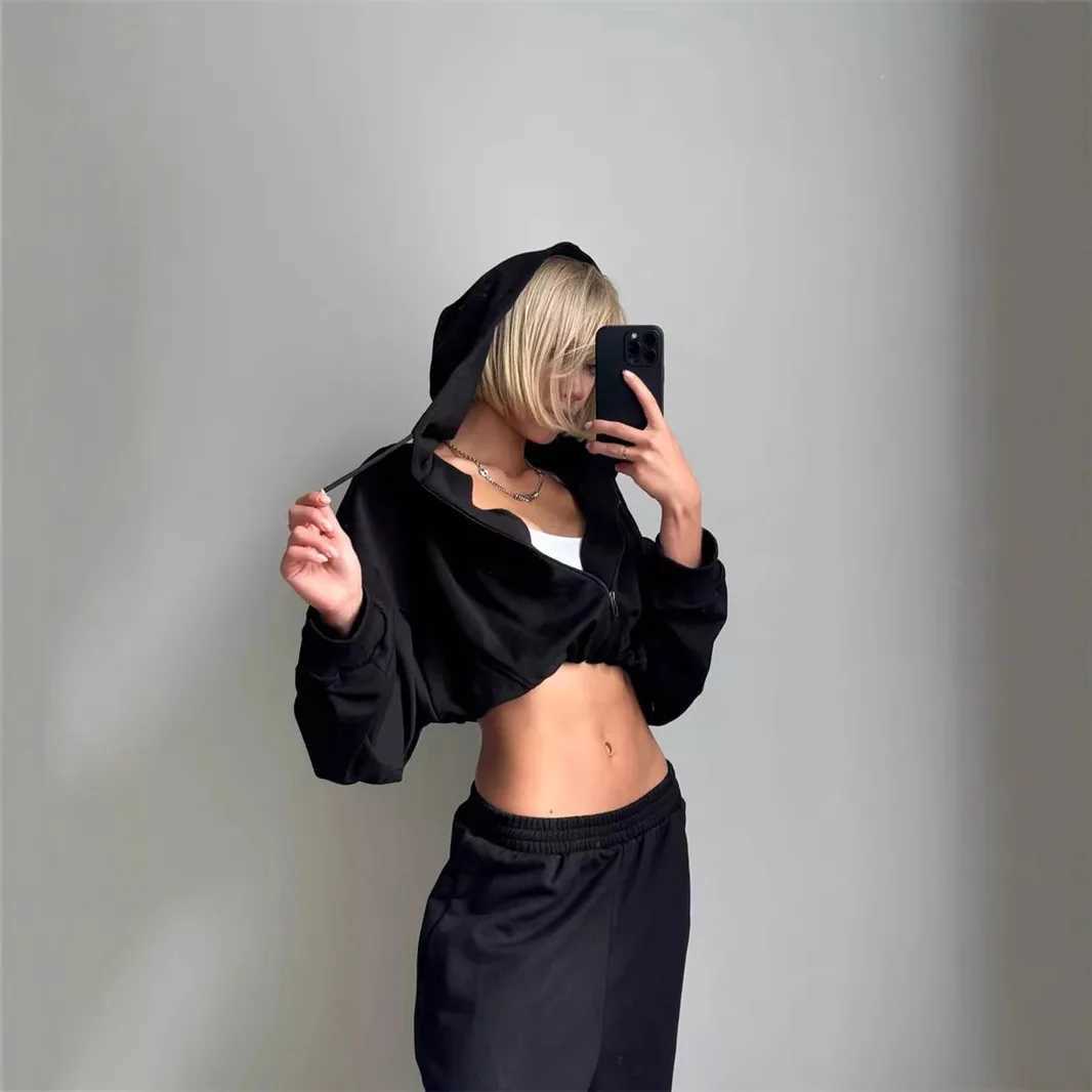 Pant Set Women Hoodies Two Piece Sets Hooded Matching Sets Zipper Tops Wide Leg Long Pants Tracksuit Work Y2k Jogger SweatshirtT251022