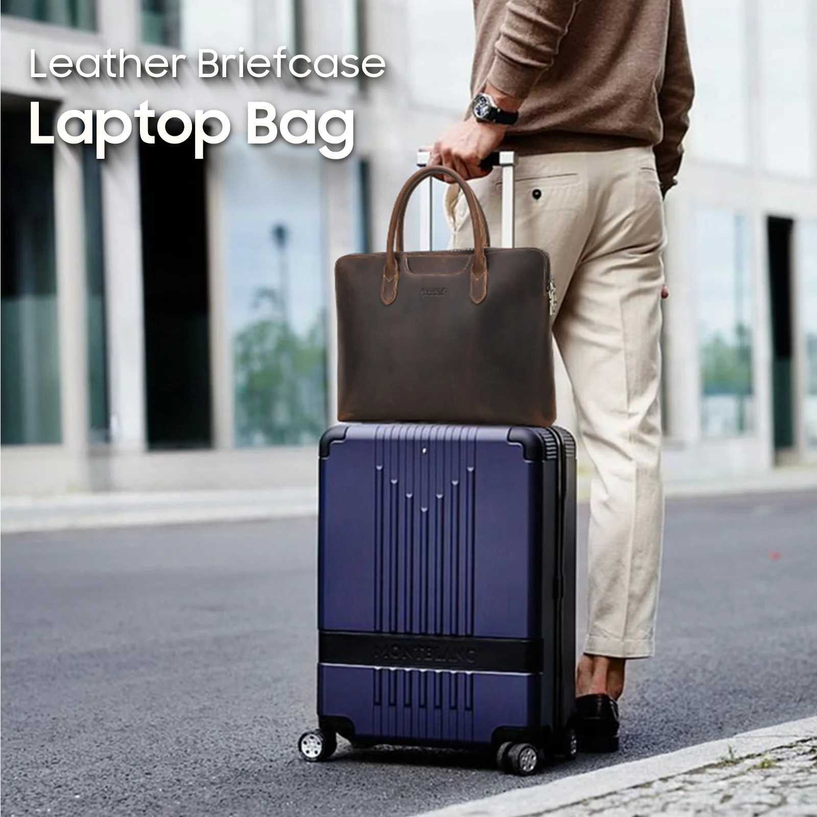 Luxury Genuine Leather Men Briefcase Business Bag Portfolio Laptop Handbag Messenger Bag Male Document Office Bag W251022