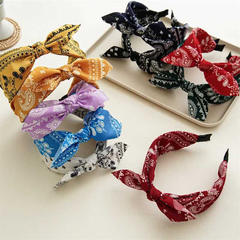 Fashion Paisley Bandana Headband for Women Top Knotted Bow Hairbands Cute Rabbit Ear Turban Headwrap Hair Band Girls Accessories V251023