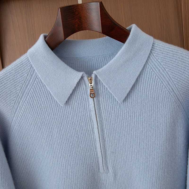 FallWinter 100 Pure Wool Mens Lapel Pullover Sweater Business Knitting Casual Bottoming Cashmere Sweater TopXJ251022