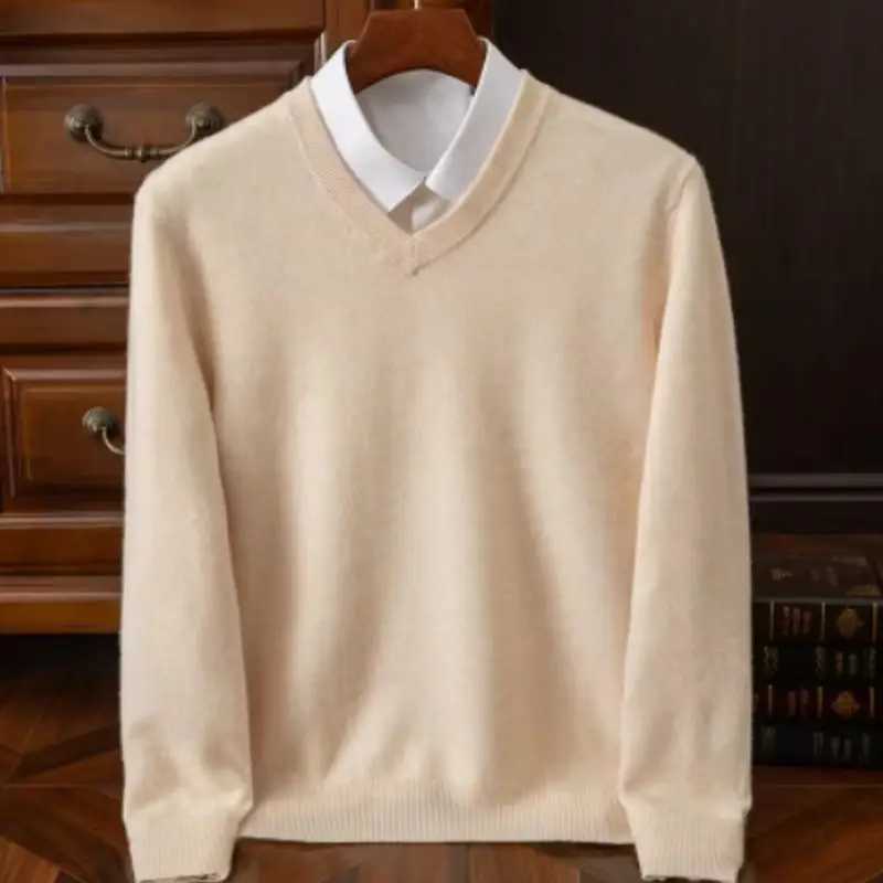Mens Wool Warm Pullovers Sweater VNeck Knit Winter Fit Tops Male Cashmere Knitwear Jumpers Bottoming Shirt Plus Size 3XLXJ251022