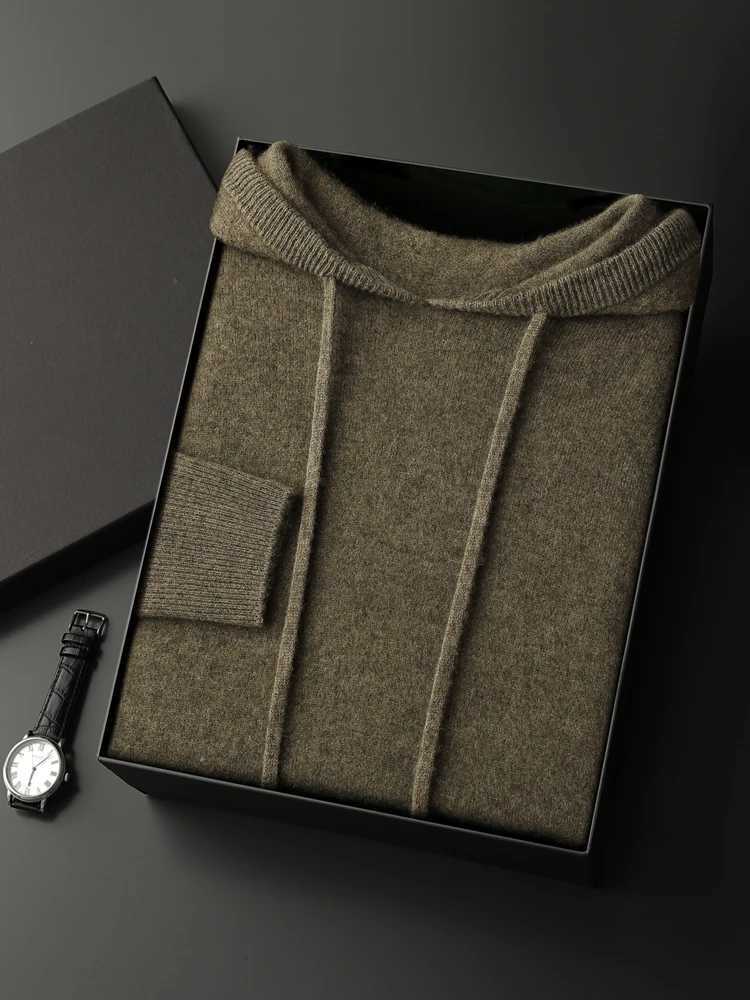 Autumn Winter Mens Sweater Loose Thicken Hooded Pullover 100 Cashmere Casual Knitwear Soft Single wear Fashion Priming TopsXJ251022