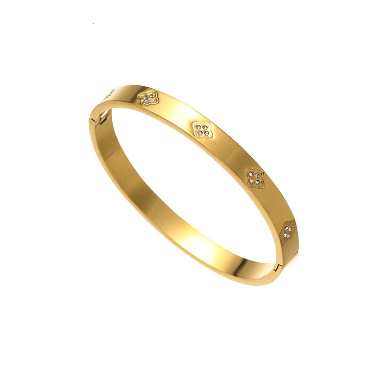 Charm bracelet Fashion Micro-Inlaid Diamond Titanium Steel Bracelet Open Simple Stainless Steel Bracelet gold bracelet for women free shipping