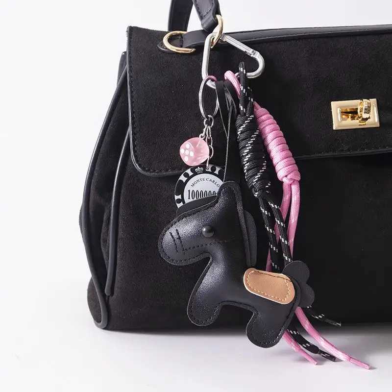 1 Piece Leather Pony Keychain Braided Rope Backpack Pendant For Phone Bag Hanging Accessories DIY Decoration 111
