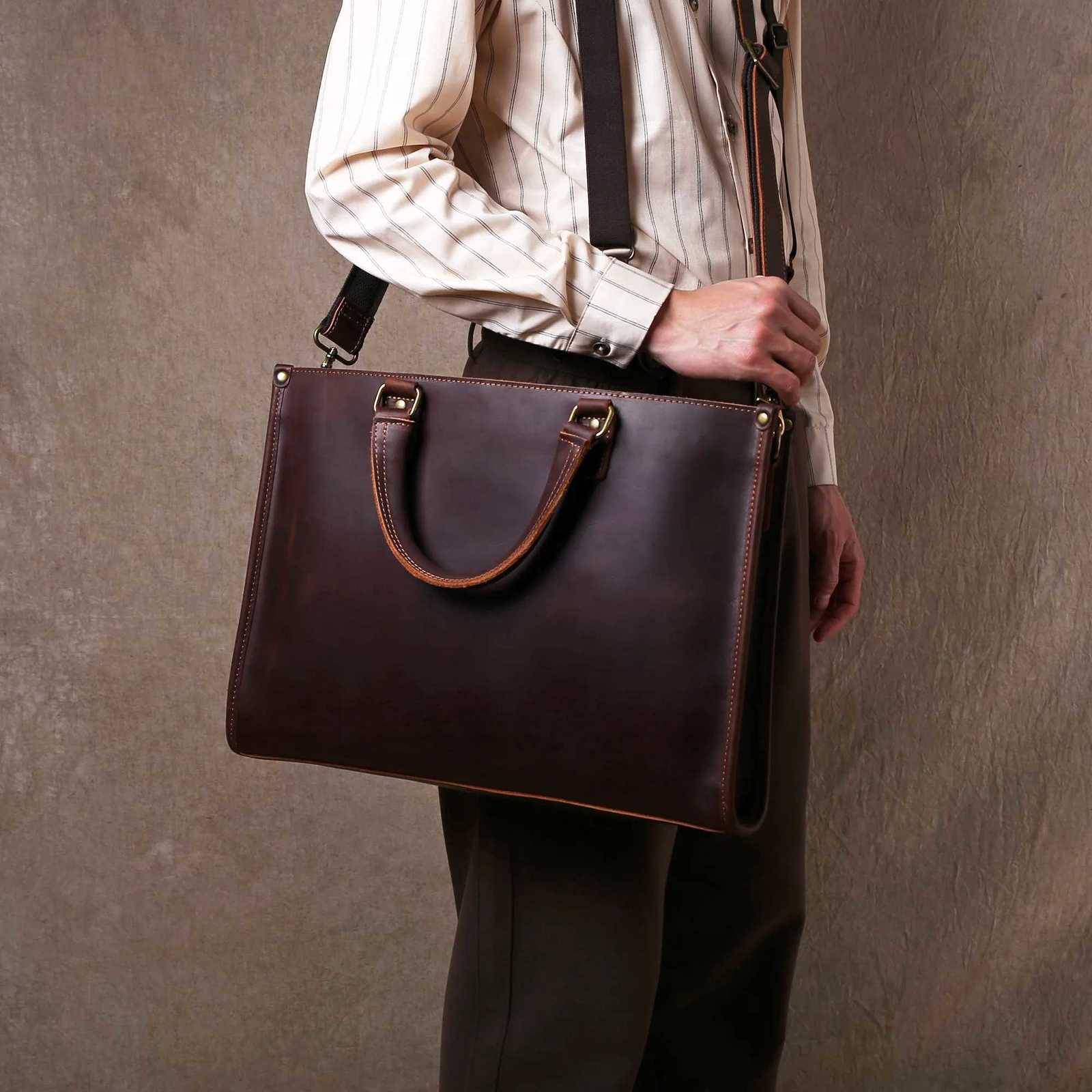 Original UltraSimple High Quality Mens Leather Document Baotou Layer Cowhide Computer Bag Business Trip Office Handbag W251022