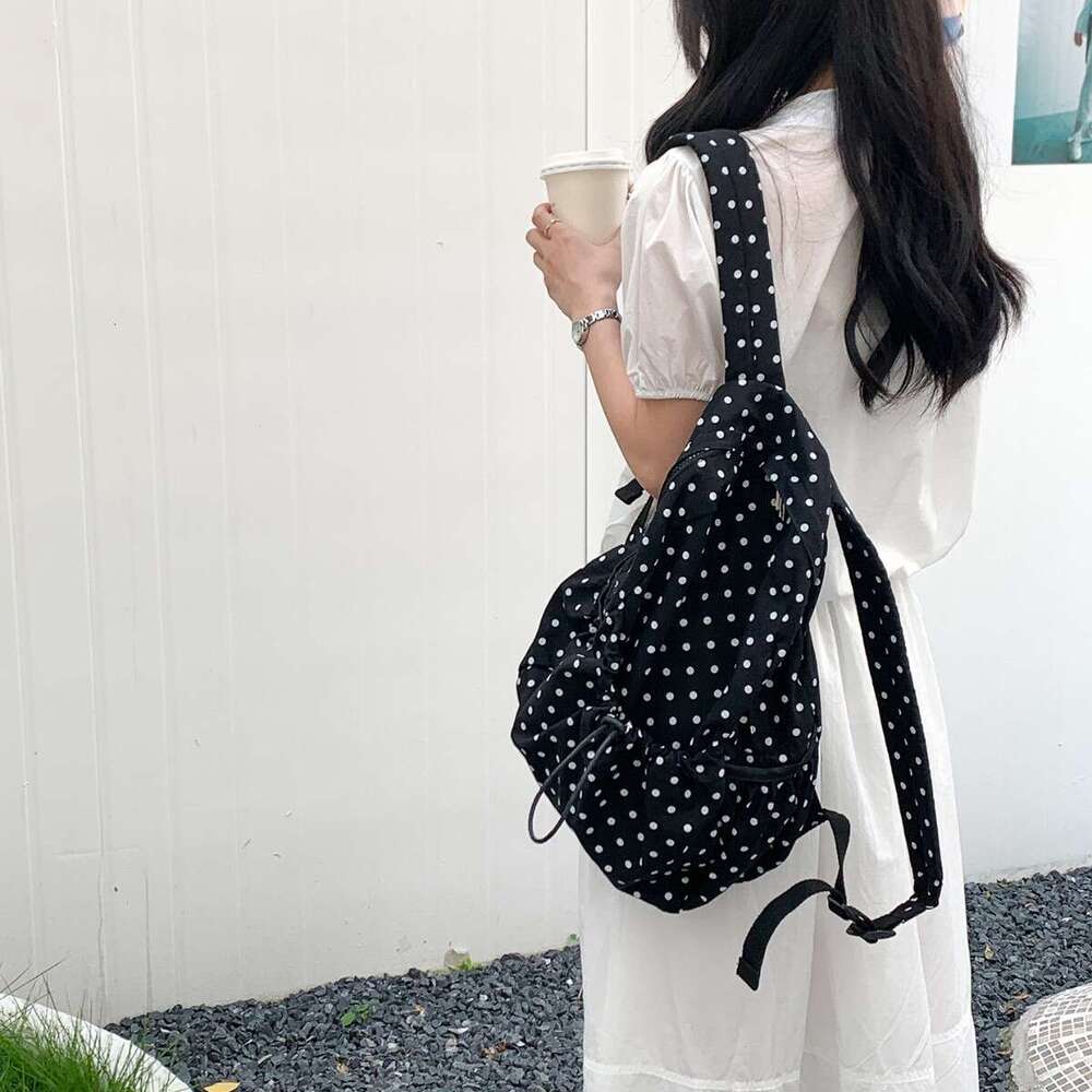 New INS Lightweight Artistic Polka Dot Backpack For Girls Campus Style Drawstring Wrinkled Casual School Bag B5