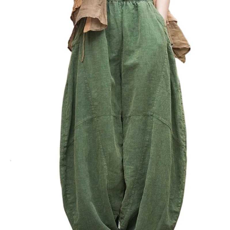 Elegant Womens Cotton Linen Baggy Cargo y2k Pants Vintage Elastic Waist Trousers Loose Casual Long Wide Leg Oversize ClothesT251022