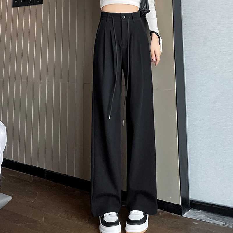 Women Classic High Waisted Straight Leg Pants Lady Daily Baggy Draping Sweatpants Female Concise Gray Black 2024 Casual TrousersT251022